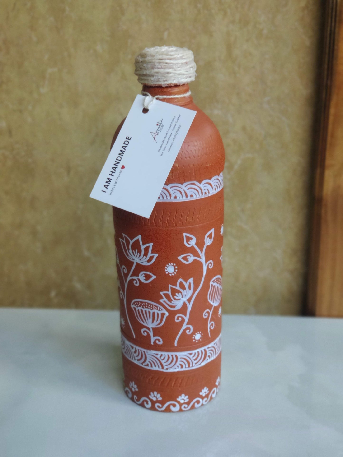 Hand-Painted Terracotta Clay Water Bottle - 1500 ml