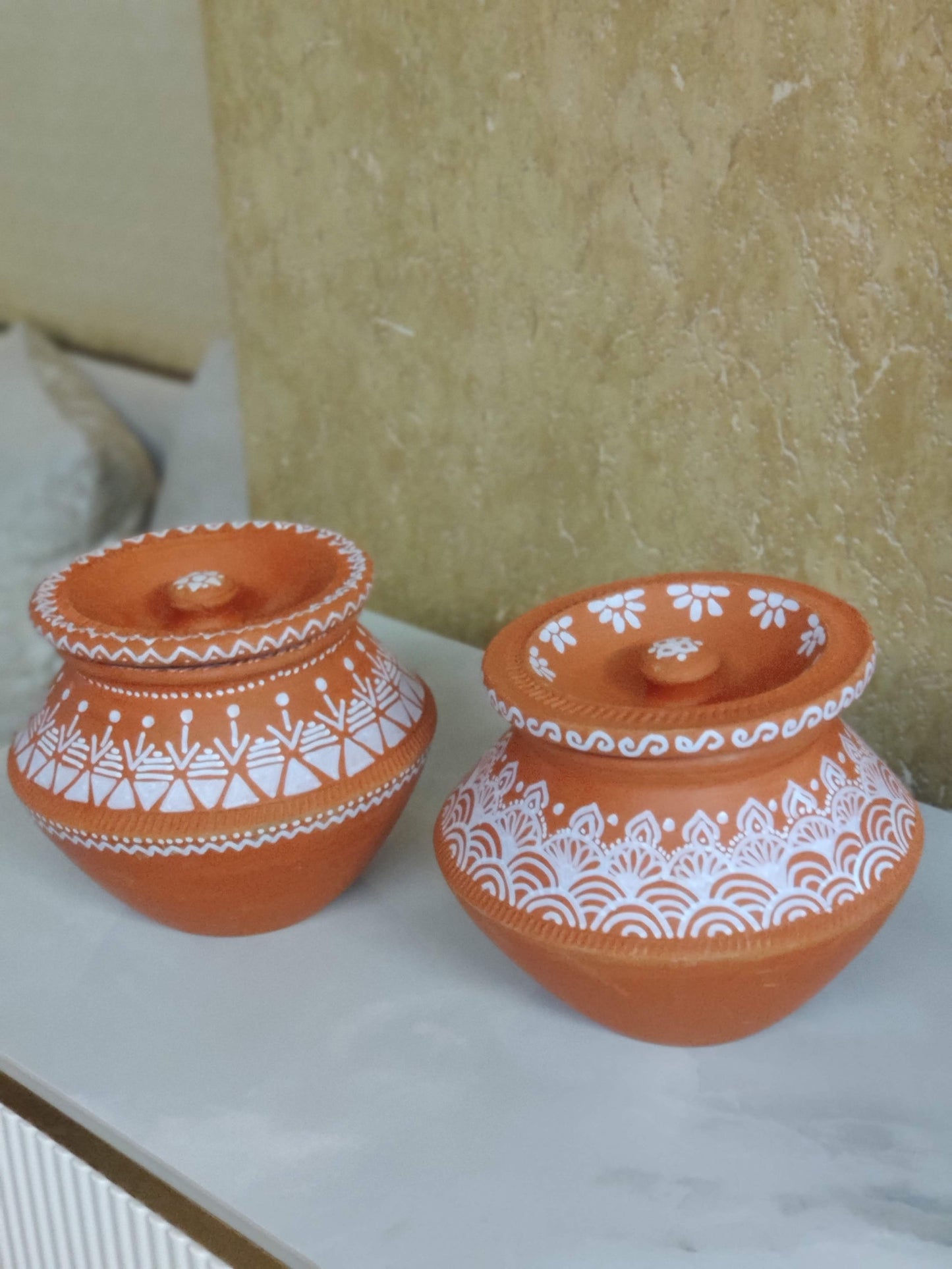 Hand-Painted Terracotta Handi Pot with Lid