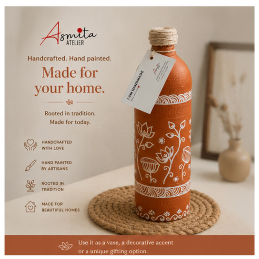 Hand-Painted Terracotta Clay Water Bottle  - 1500 ml