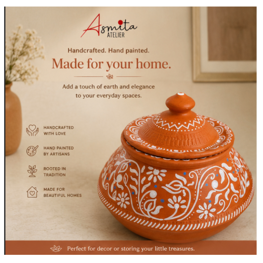 Hand-Painted Terracotta Handi Pot with Lid