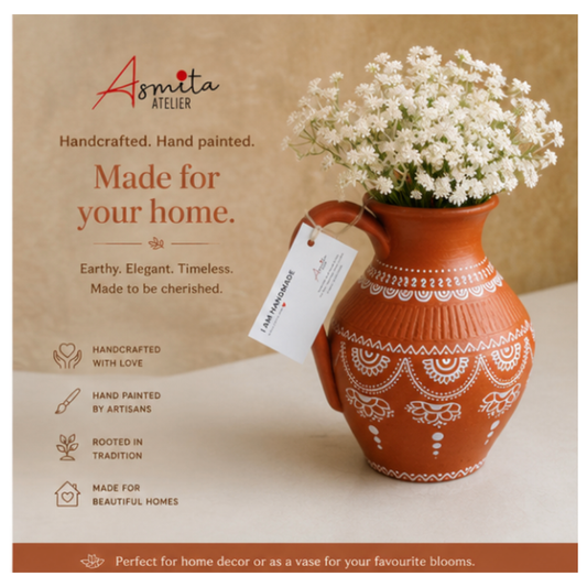 Hand-Painted Terracotta Vase & Pitcher - 1000 ml
