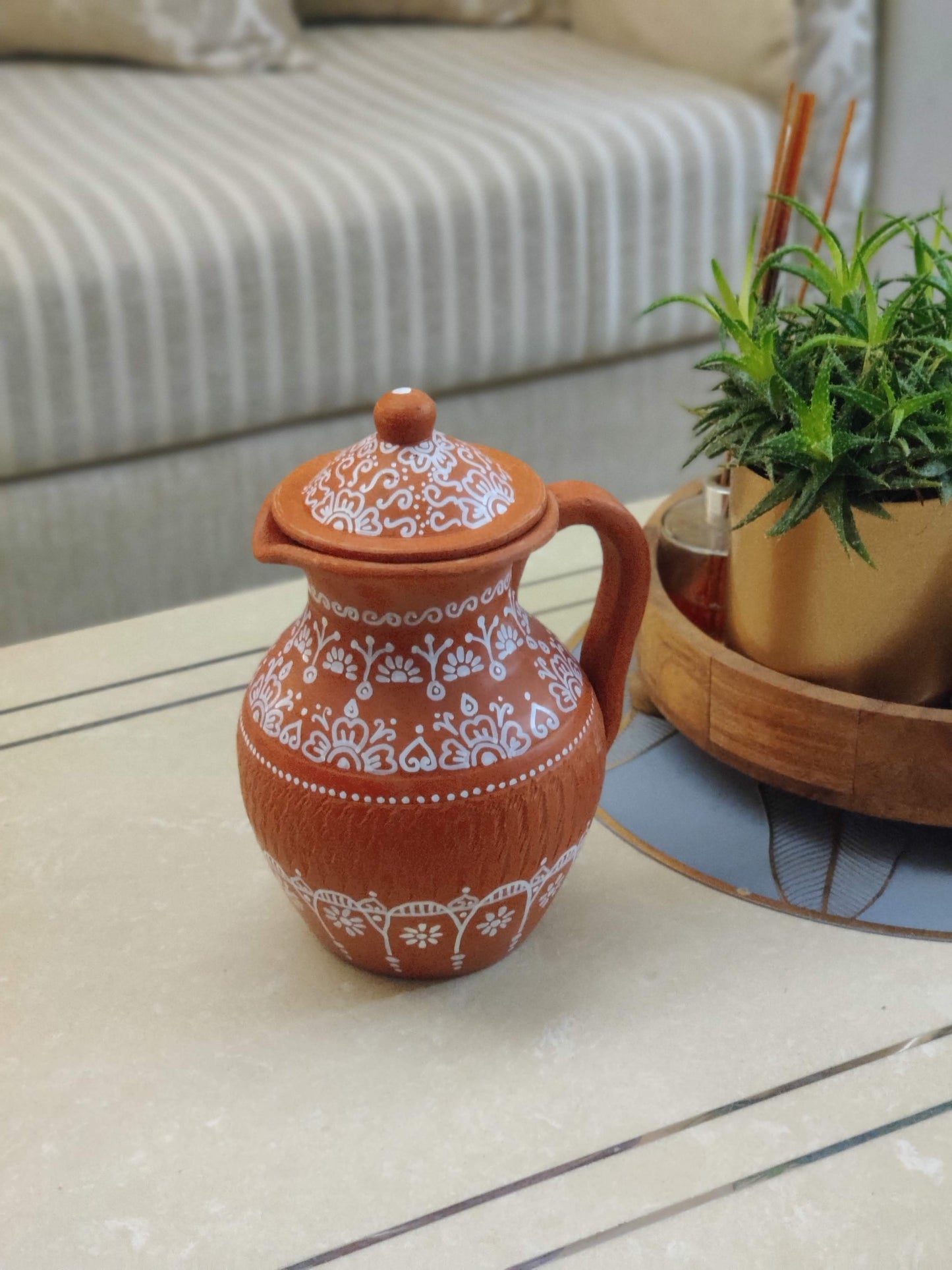 Hand-Painted Terracotta Vase & Pitcher - 1000 ml
