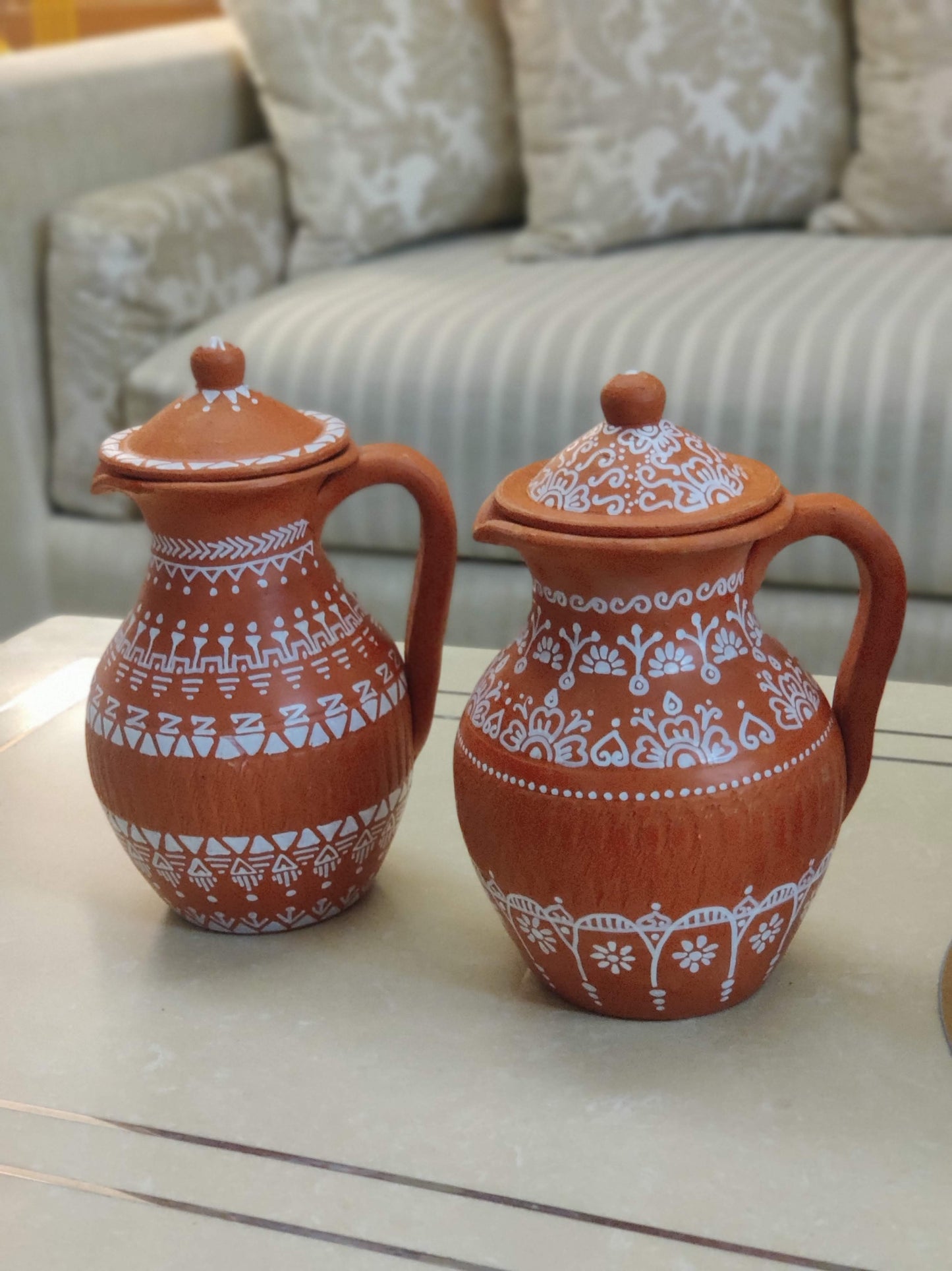 Hand-Painted Terracotta Vase & Pitcher - 1000 ml