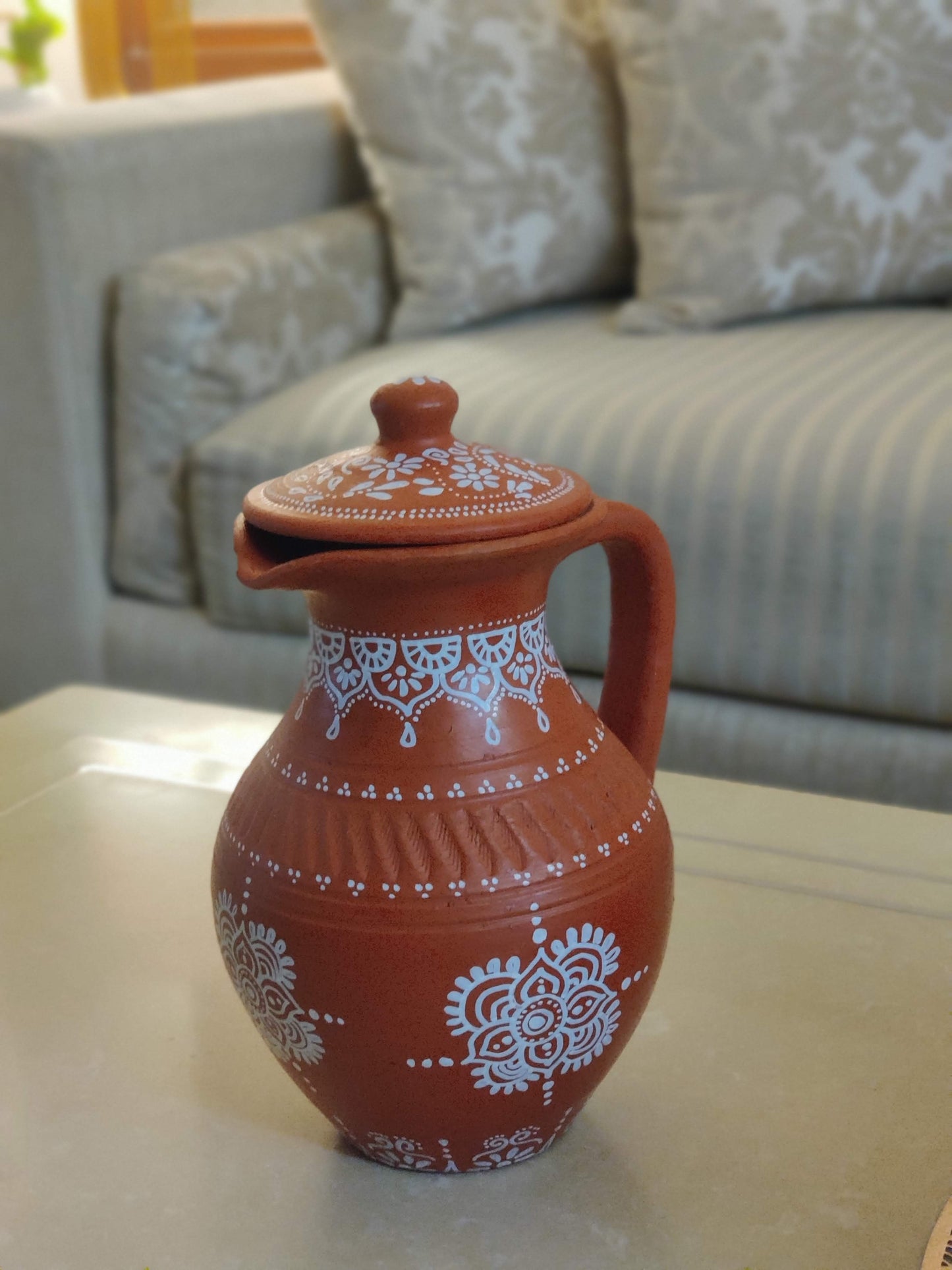 Hand-Painted Terracotta Vase & Pitcher - 1000 ml