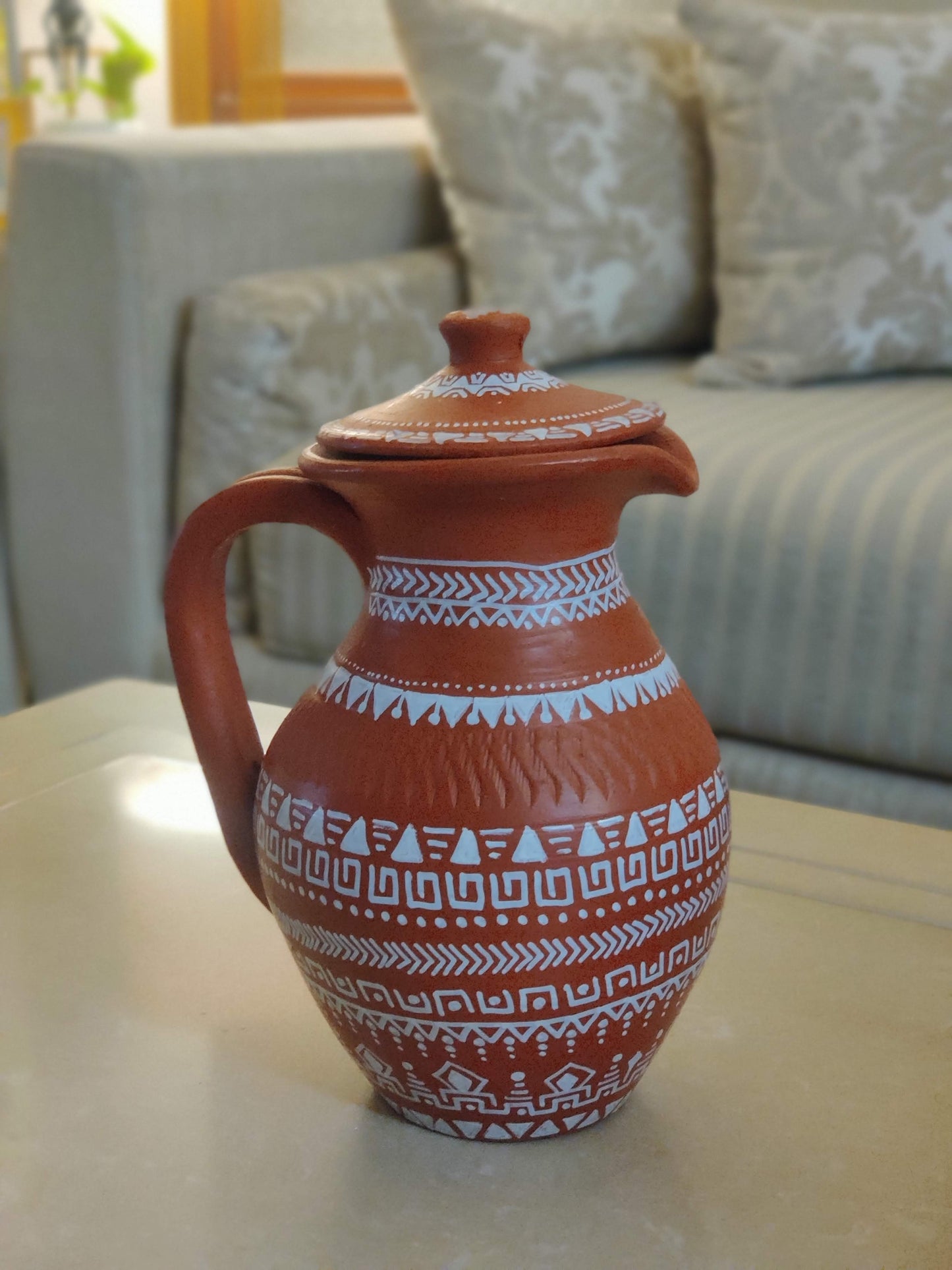 Hand-Painted Terracotta Vase & Pitcher - 1000 ml