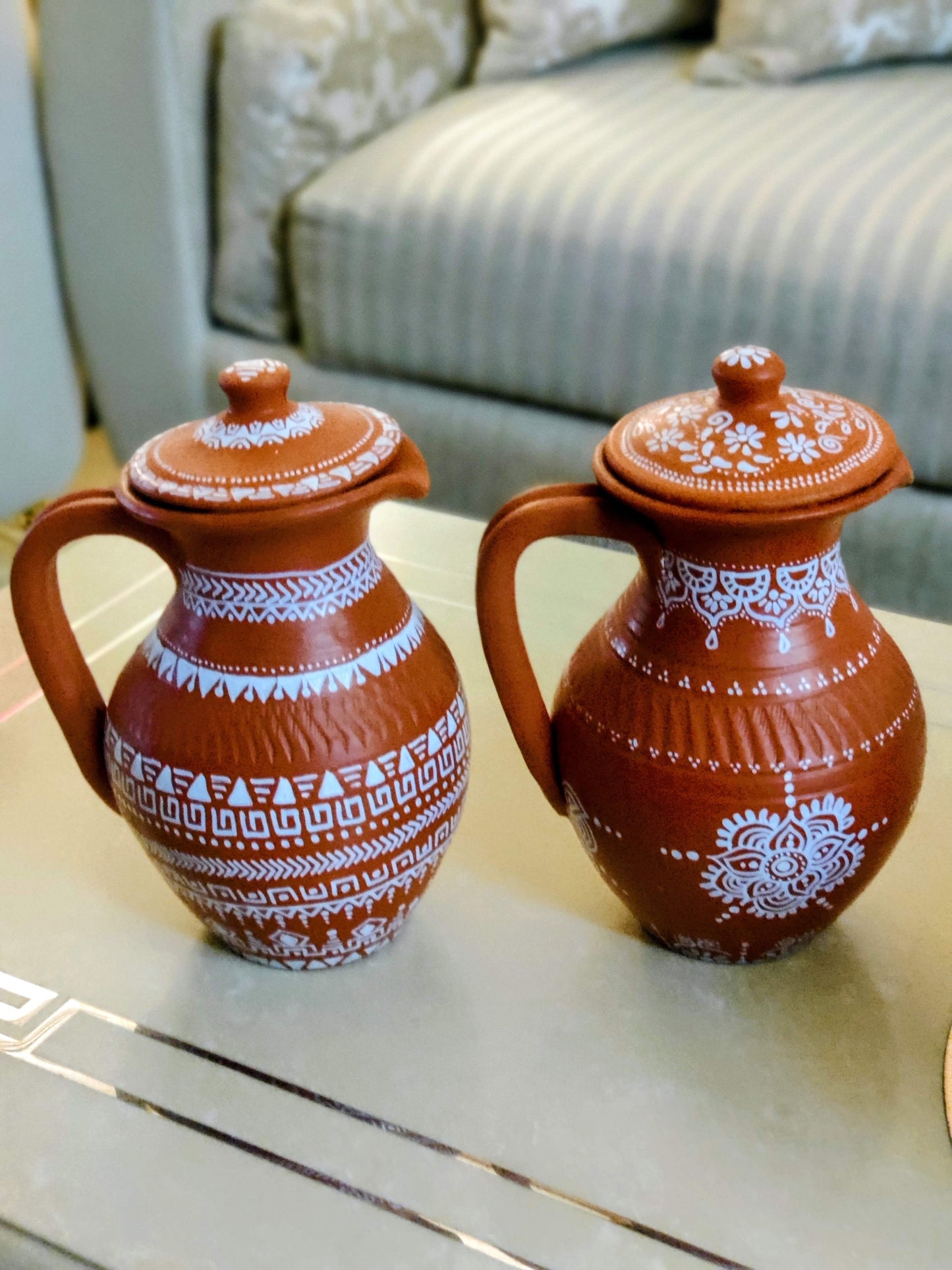 Hand-Painted Terracotta Vase & Pitcher - 1000 ml