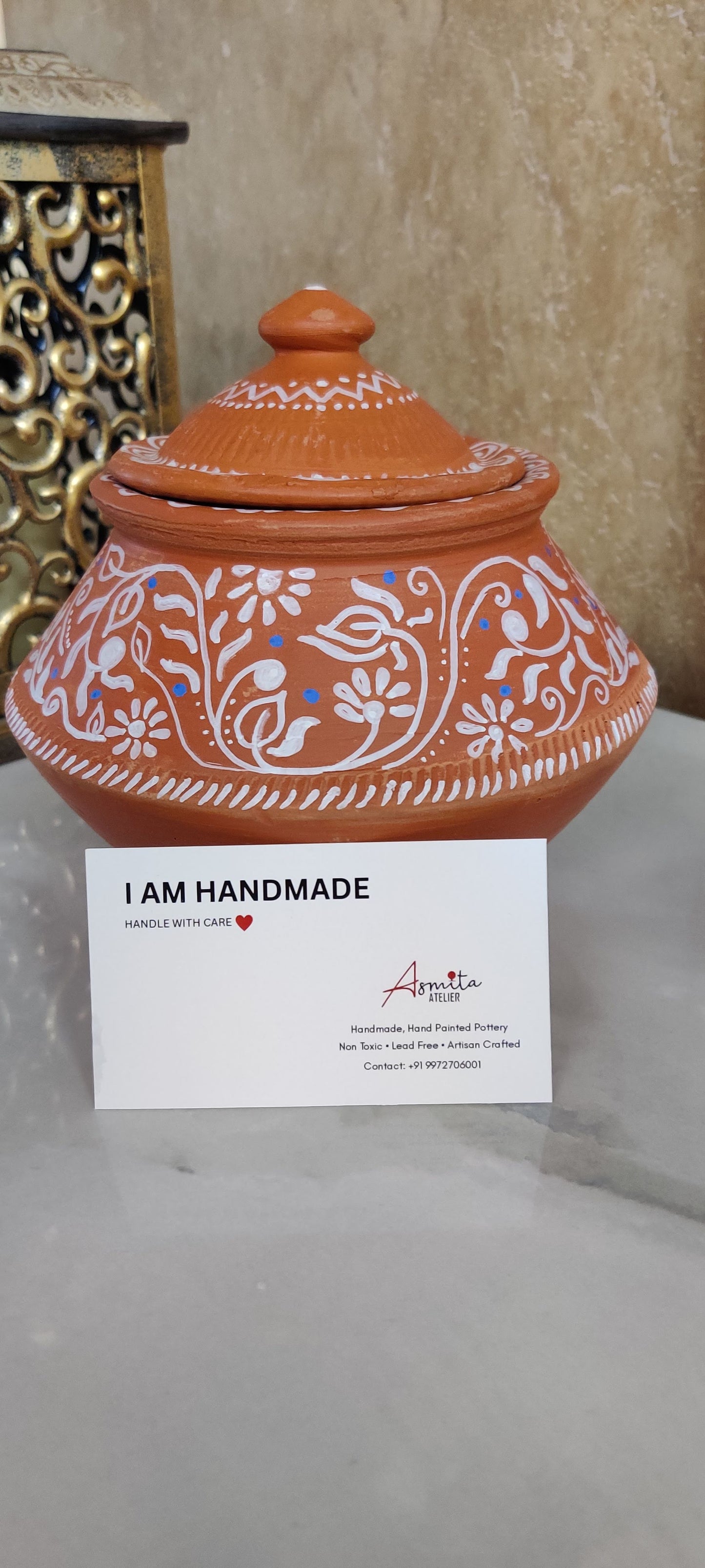 Hand-Painted Terracotta Handi Pot with Lid