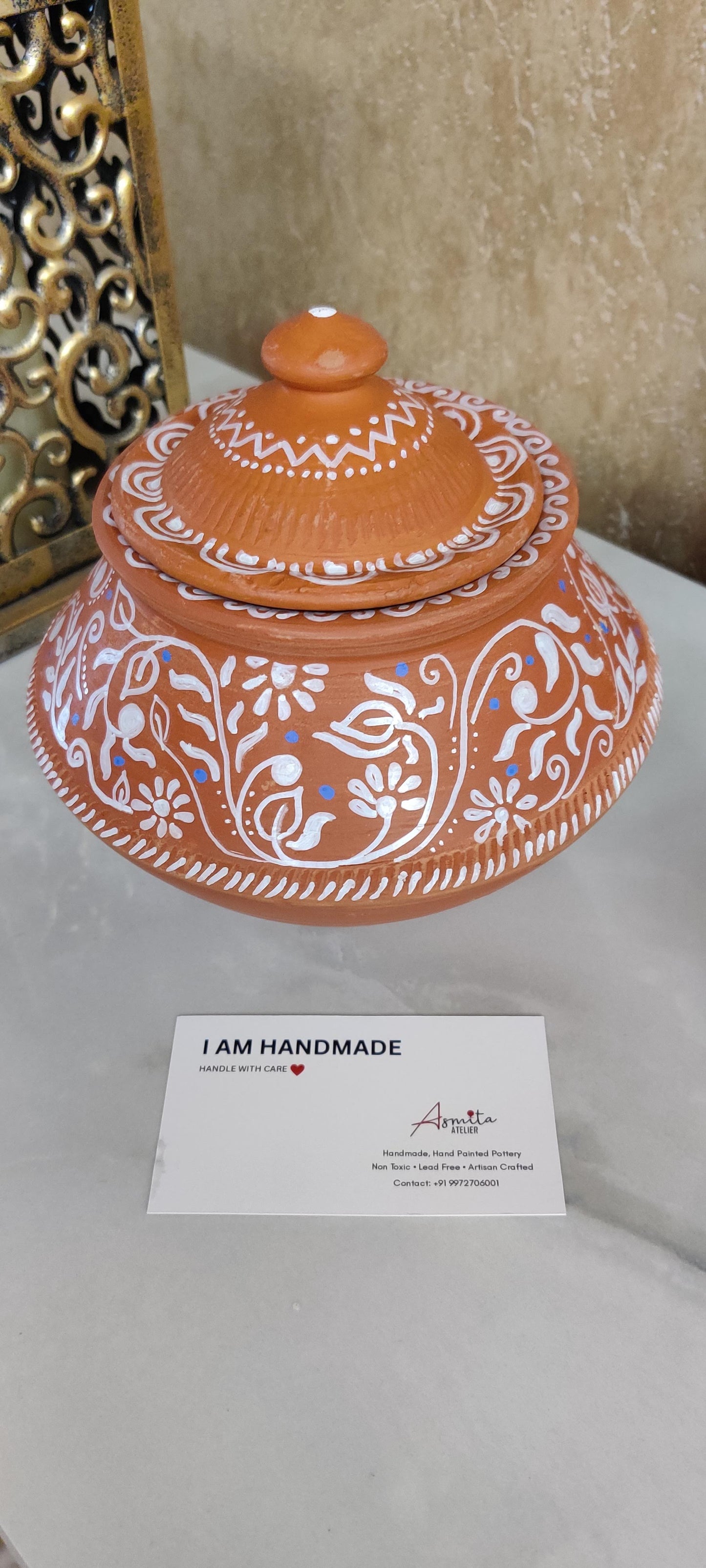 Hand-Painted Terracotta Handi Pot with Lid