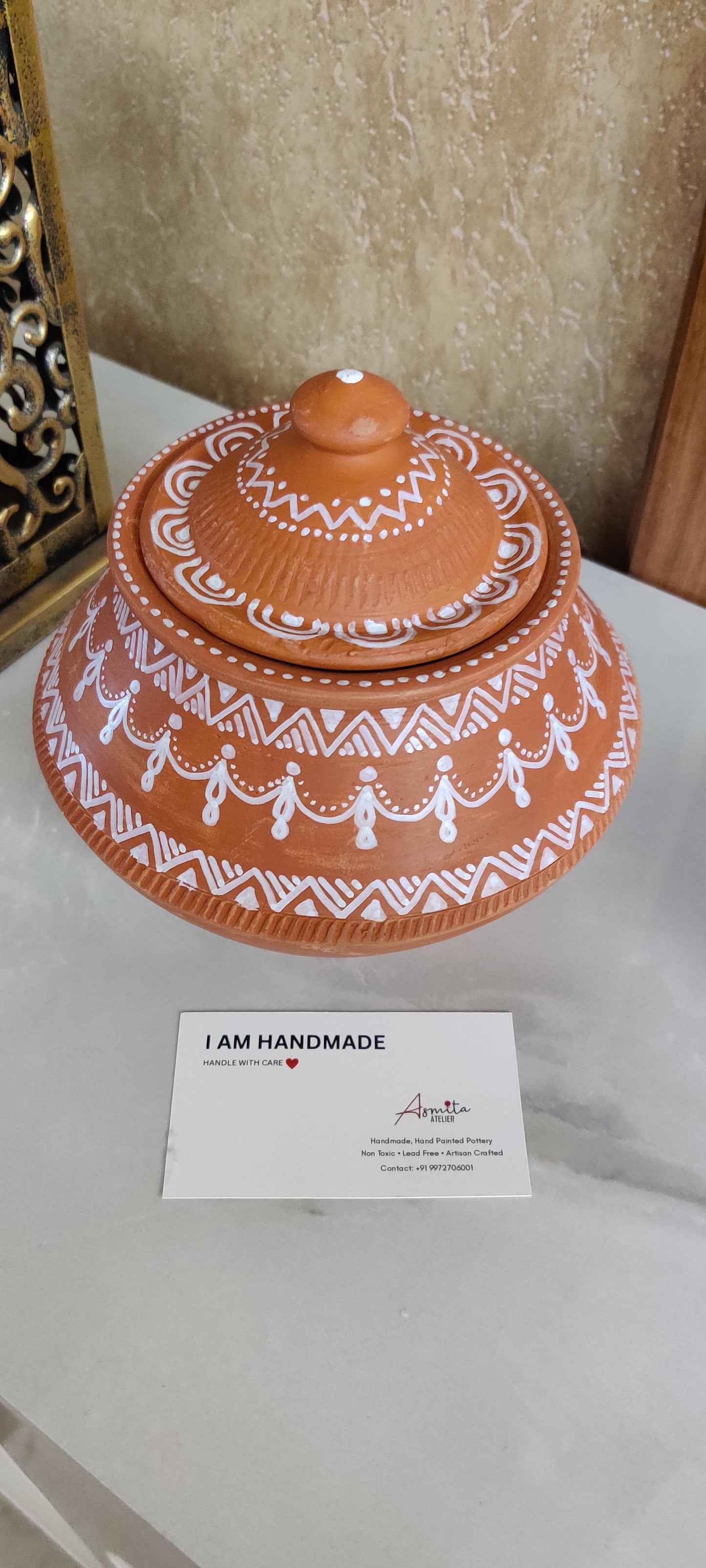 Hand-Painted Terracotta Handi Pot with Lid