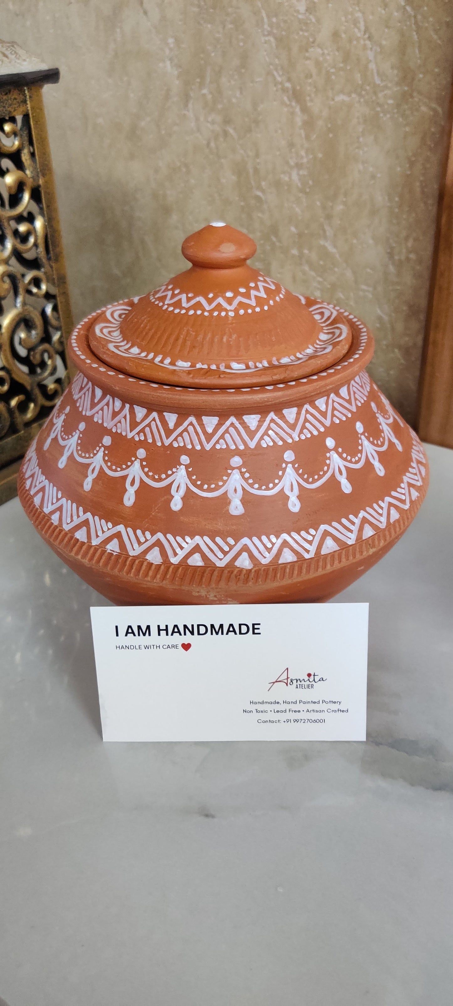 Hand-Painted Terracotta Handi Pot with Lid