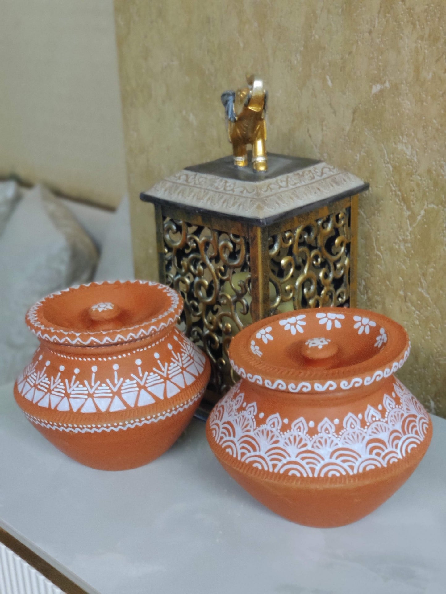 Hand-Painted Terracotta Handi Pot with Lid