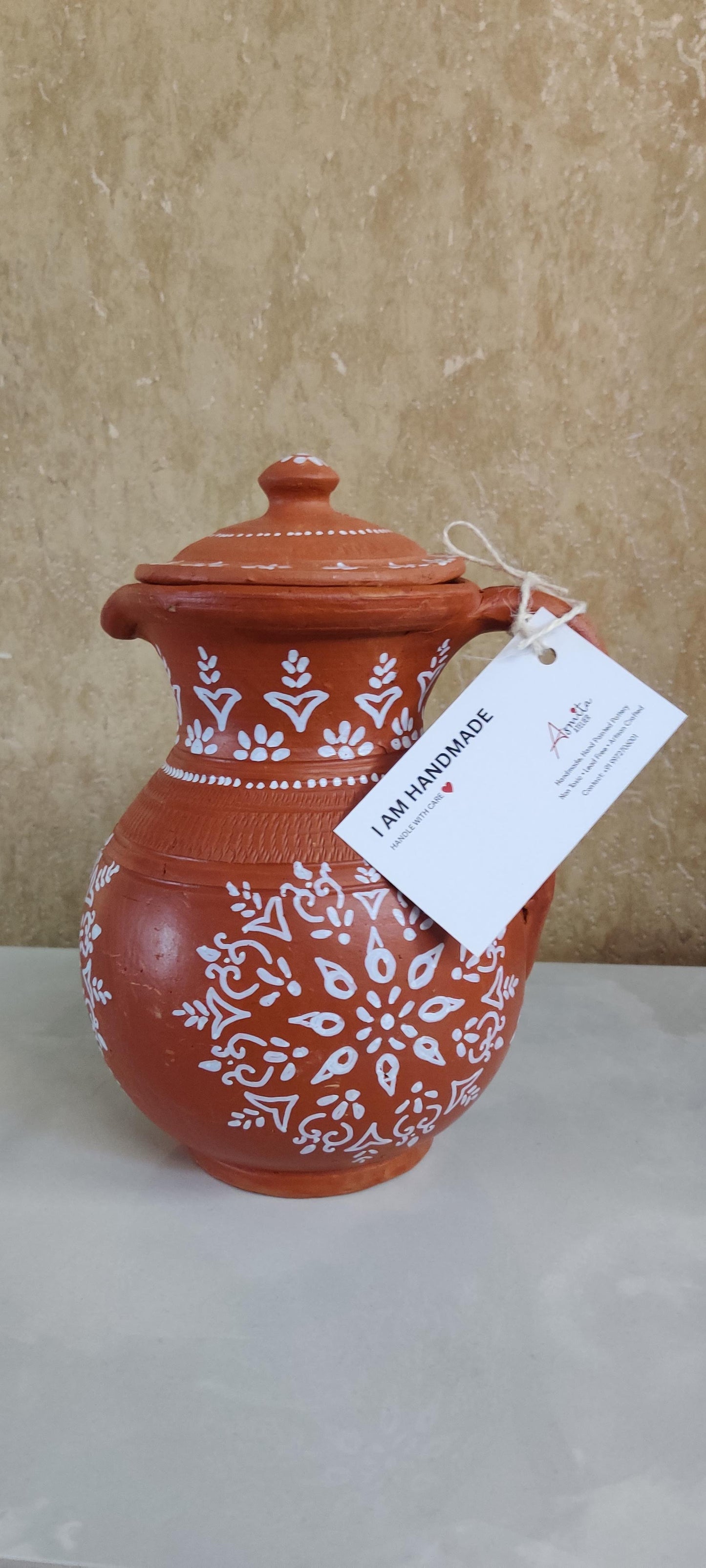 Hand-Painted Terracotta Vase & Pitcher - 1000 ml