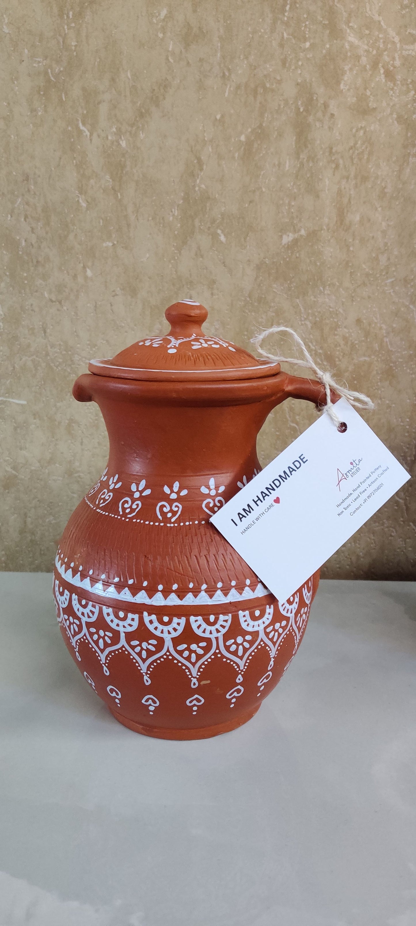 Hand-Painted Terracotta Vase & Pitcher - 1000 ml