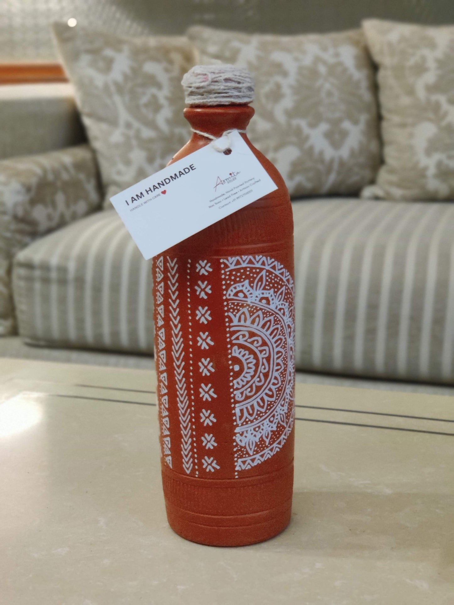 Hand-Painted Terracotta Clay Water Bottle  - 1500 ml