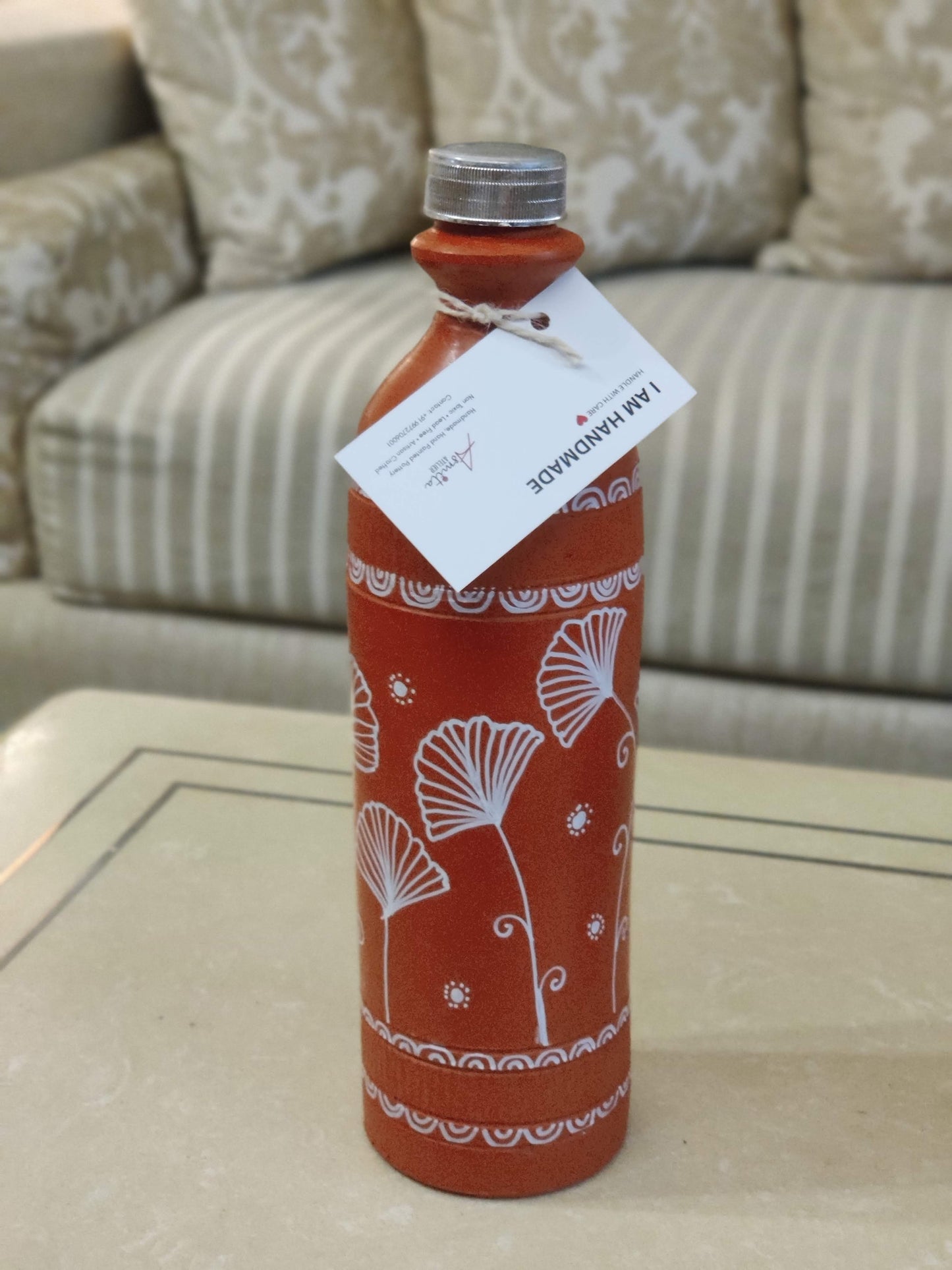 Hand-Painted Terracotta Clay Water Bottle  - 1500 ml