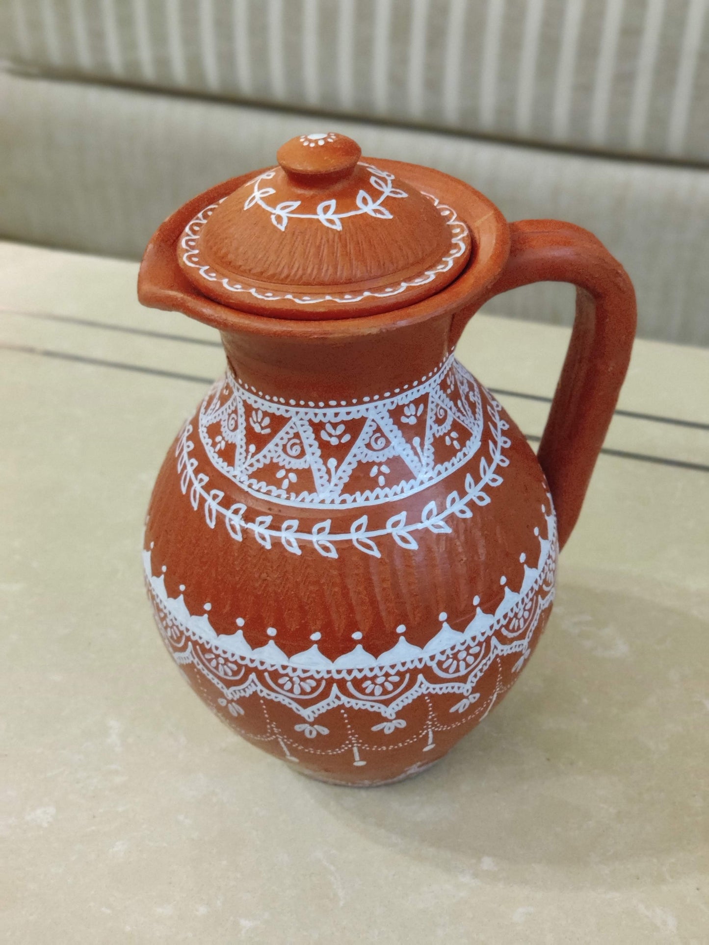 Hand-Painted Terracotta Vase & Pitcher - 1000 ml