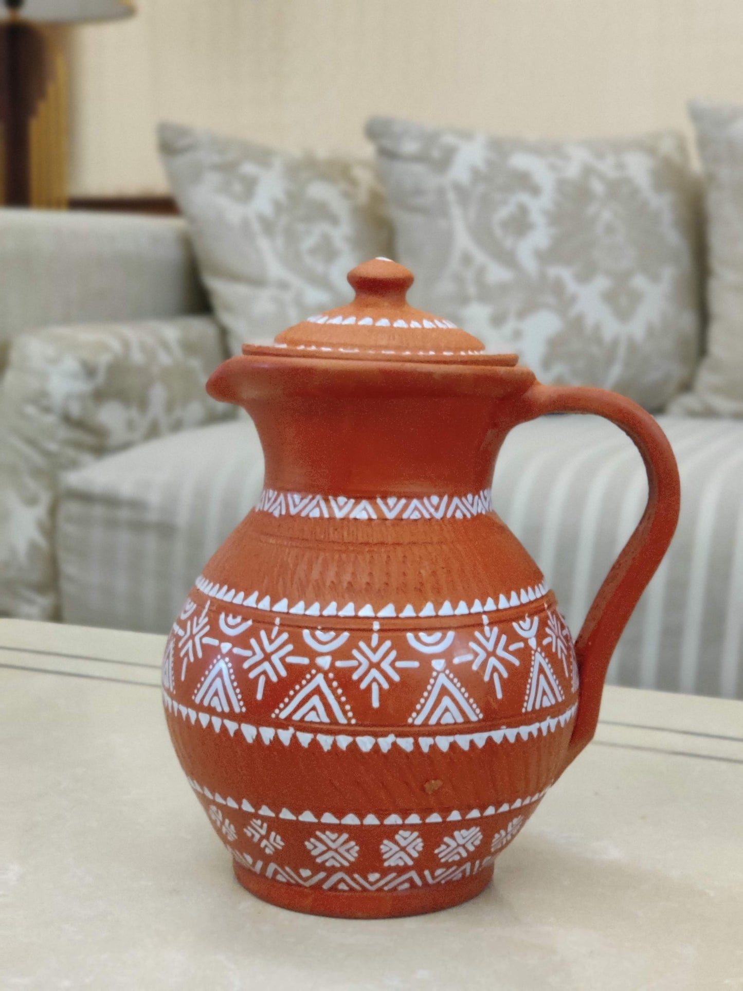 Hand-Painted Terracotta Vase & Pitcher - 1000 ml